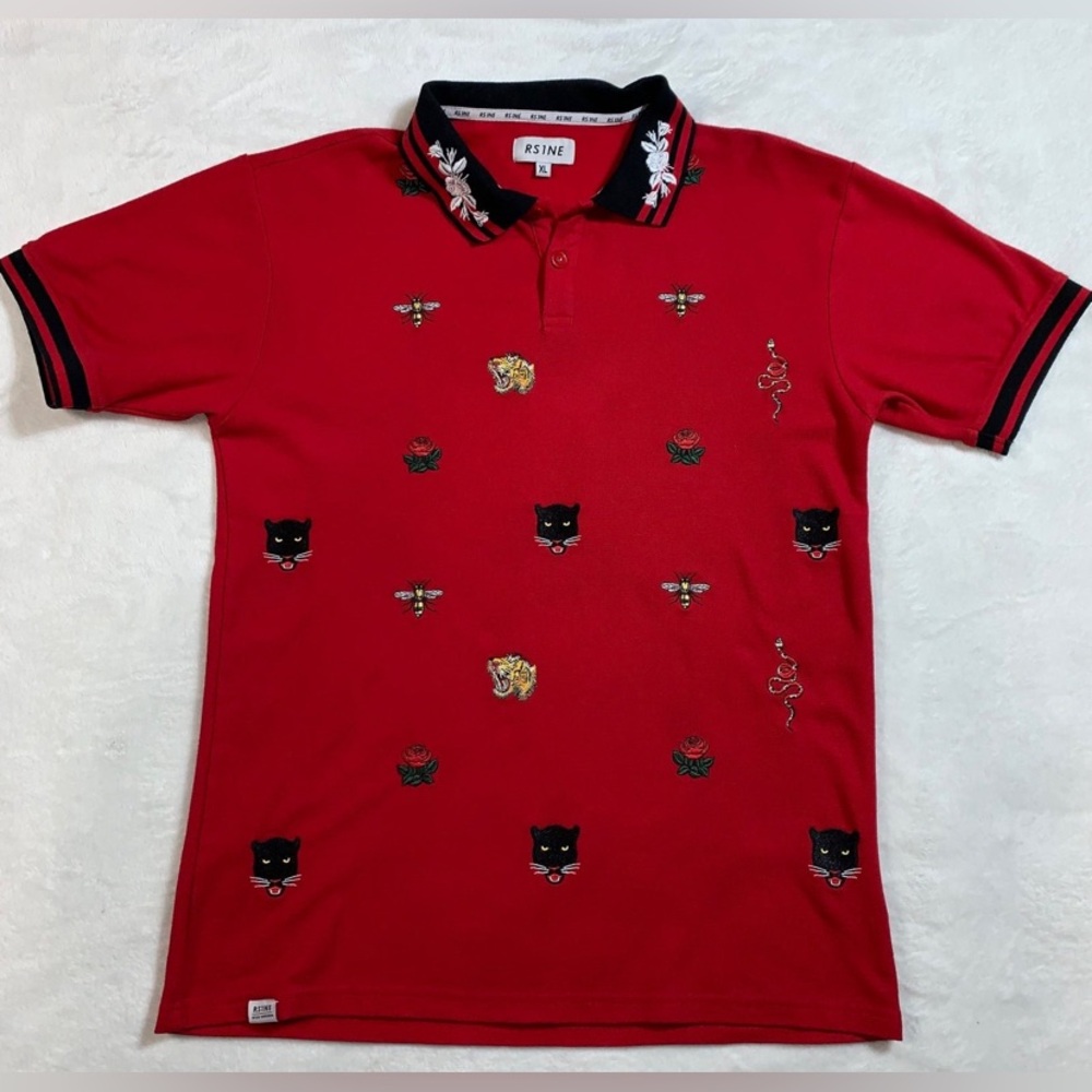 RS1NE Men's Embroidered Red Short Sleeve Polo Sz  XL juniors